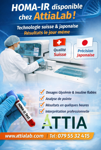 Test de résistance à l’insuline HOMA-IR disponible : fiabilité avec technologies suisses et japonaises (résultats le jour même)